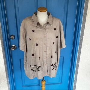 Carolina Colours Plus, Women's Short Sleeve Button Up Linen Blend